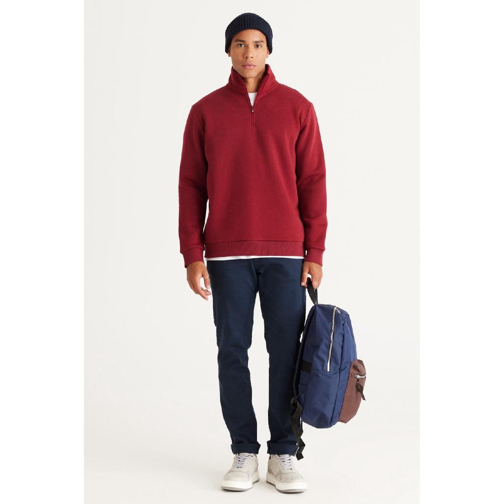 Pánská bavlněná mikina s fleecovým bato límcem v námořnické modré Standard Fit normálního střihu