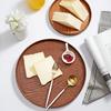 Masivní dřevěné kulaté talíře na občerstvení, ovoce, sušené ovoce, ručně vyráběný servírovací tác na sushi, čaj, dezertní talíř, stolní nádobí