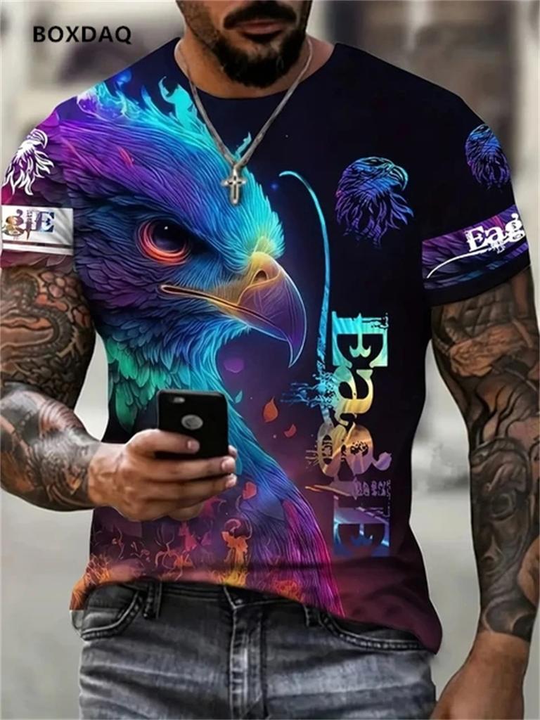 Ferocious Eagle Head Red Splash 3D All Over Print Short Sleeve T-Shirt Casual Street Top