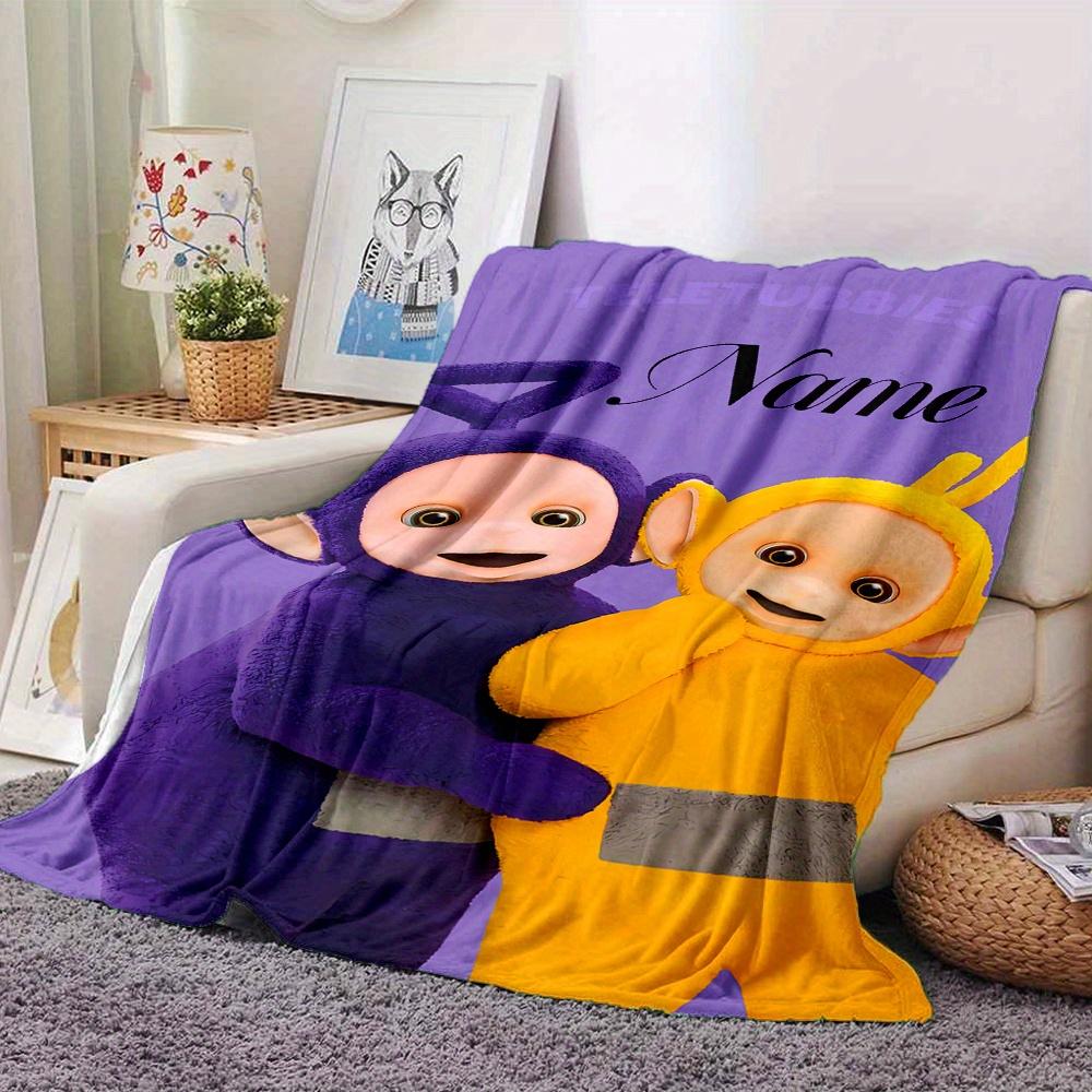 Teletubbies Purple And Yellow Tinky Winky And Laalaa Themed Blanket Personalized Name Soft Warm And Versatile For Sofa Bed Office And Travel Machine