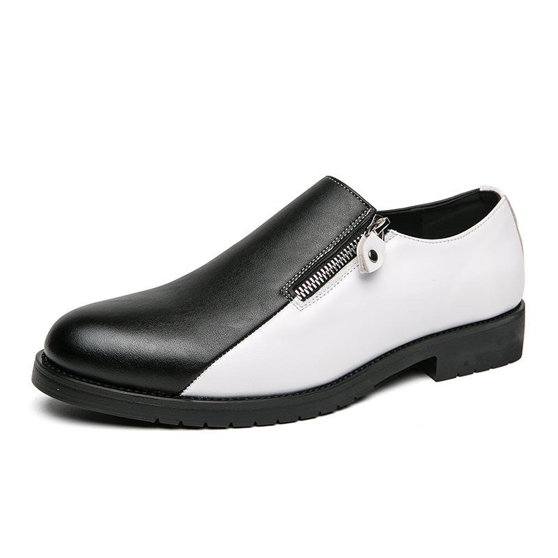 Men s Large Black and White Two-Tone Leather Zipper Shoes - Casual/Business 40 белый/чёрный