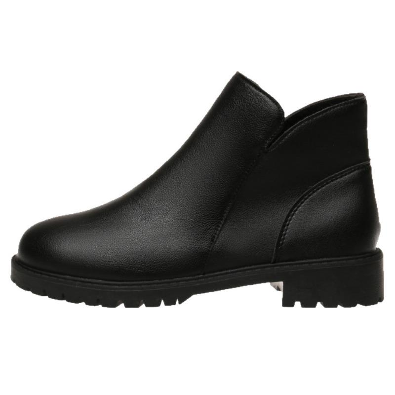 European andAmerican Foreign Trade Low-heeled Round-head Short Martin Boots Women's Autumn New Large-size British-style Thin Side Zipper Leather Boots