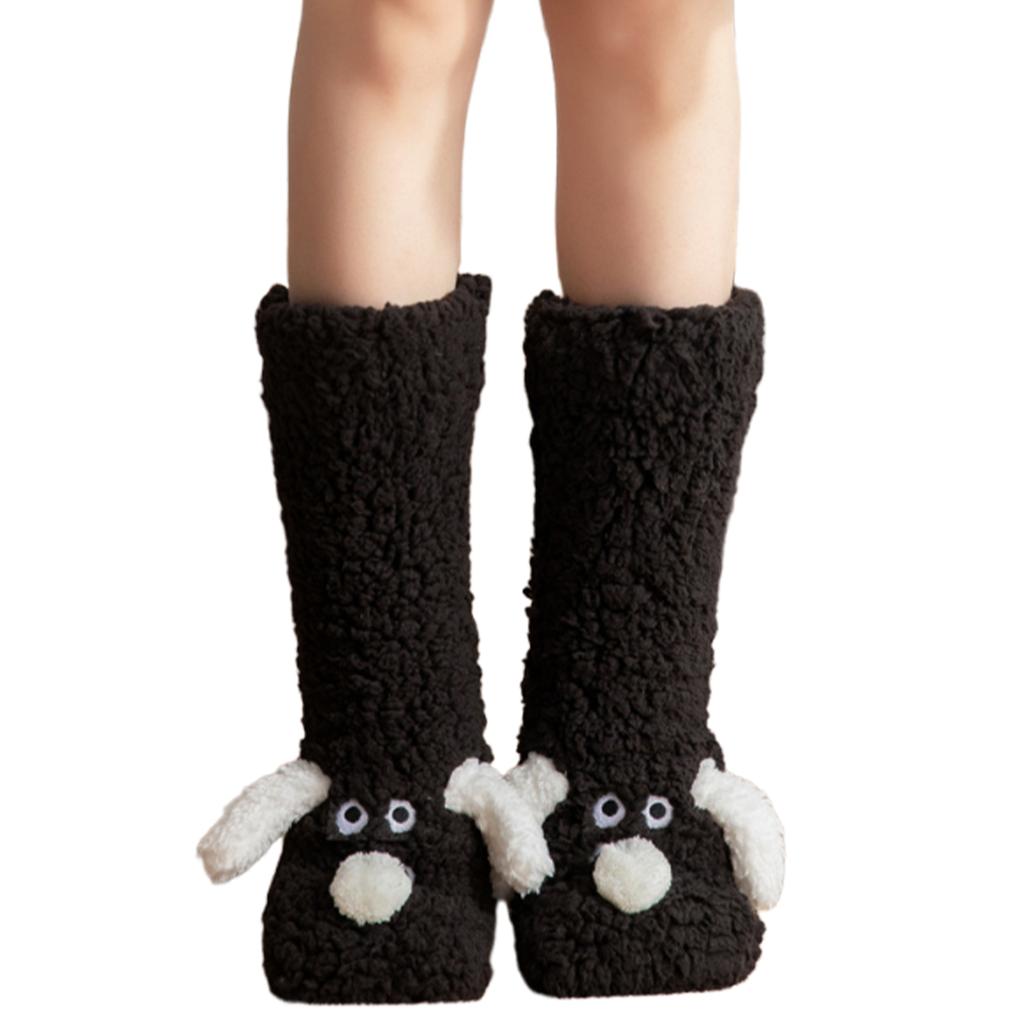 Niedliche Hunde Verdickte Winter Flauschige Socken Damen Warme Hauspantoffeln Einfarbige Socken Mädchen Weihnachtsgeschenk Weibliche Schlaf-Bodensocken