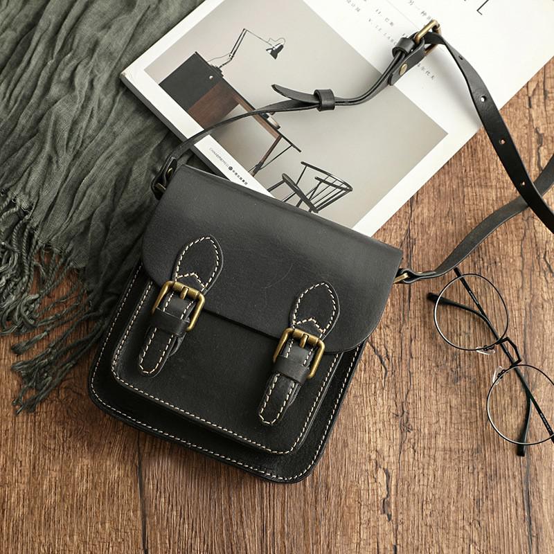Johnature Women's Literary Genuine Leather Small Bag Vintage Solid Color Messenger Bag Natural Cowhide Shoulder & Crossbody Bags