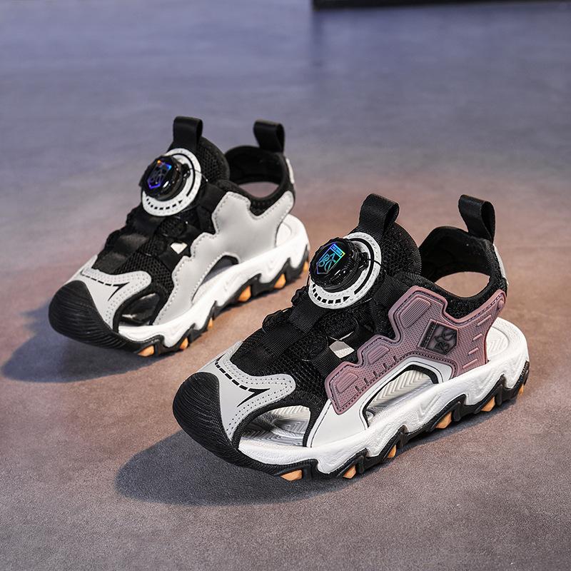 Summer 2025 New Boys Hollow Mesh Sandals Bag Head Beach Shoes Knob Buckle Soft Sole Children's Sports Sandals