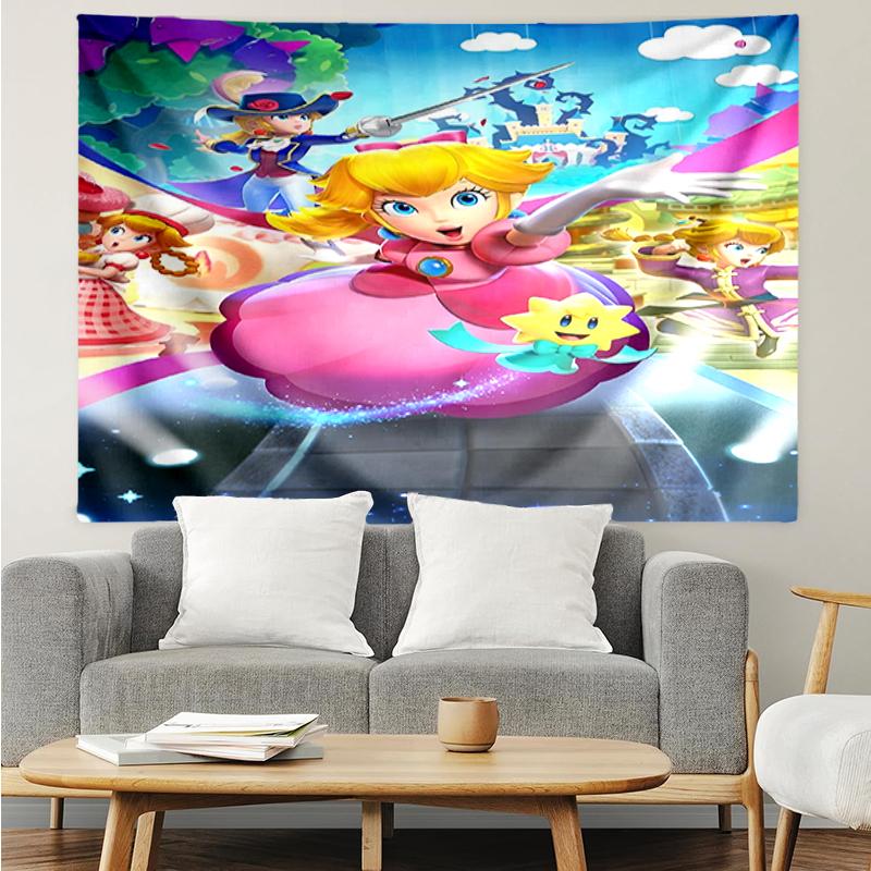 Princess Peach Print Tapestry, Backdrop, Easy Setup, Ideal for Bedroom, Office & Living Room, with Aesthetic Wall Hanging Decor.