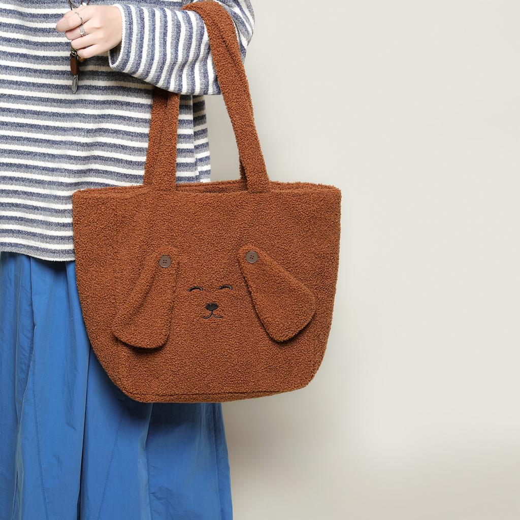 Neue Braune Niedliche Plüschtasche Lammwolle Pendler Umhängetasche Große Kapazität Tragetasche