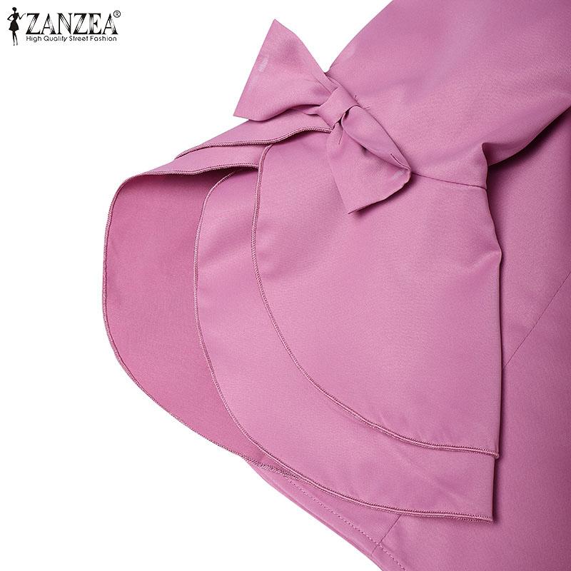 ZANZEA Women Casual Round Neck Flare 3/4 Sleeve Plain Blouse