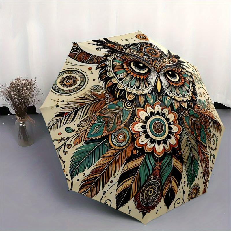 1pc Owl Mandala Automatic Open 8-Rib Windproof Umbrella, Travel & Commuting, Suitable for All Seasons