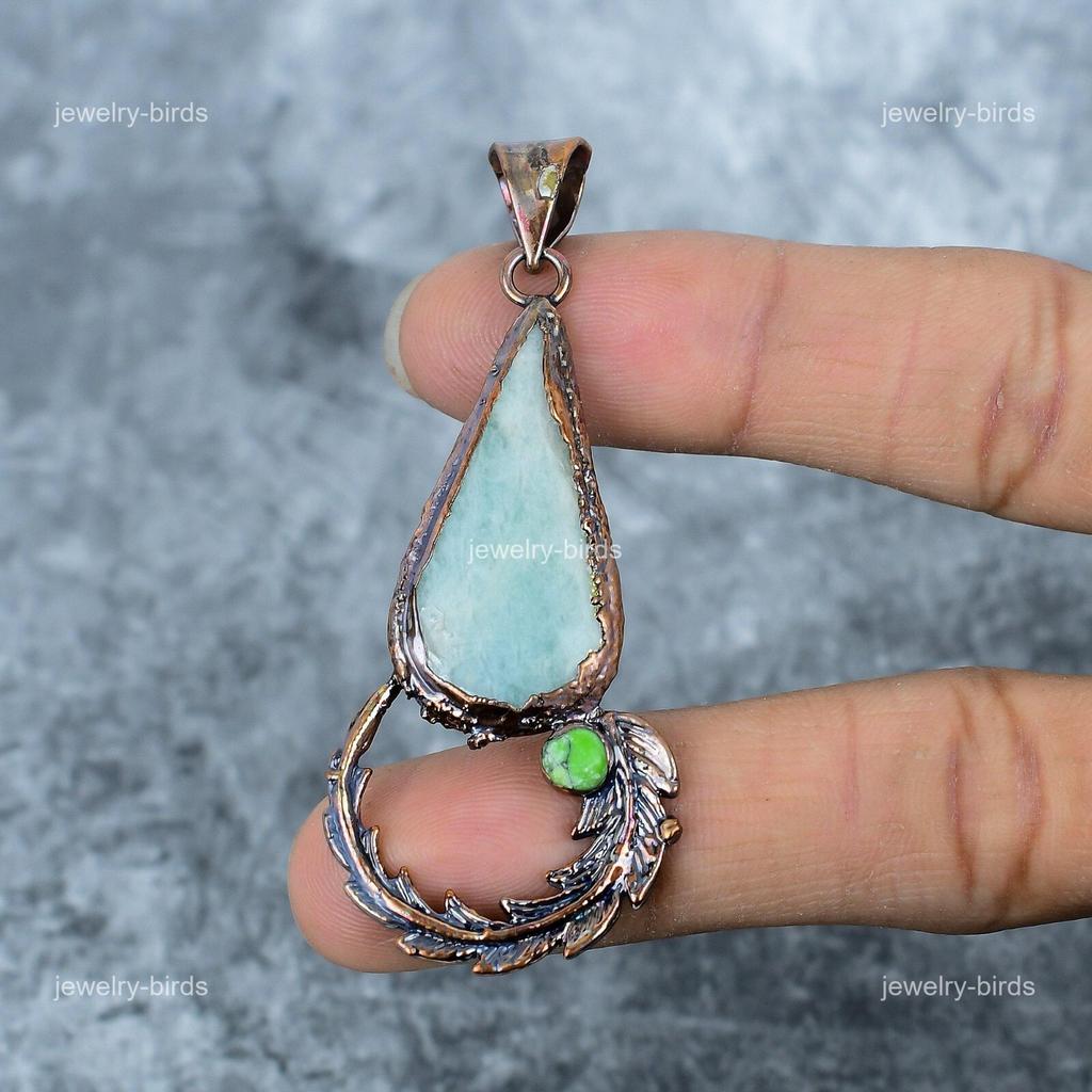 Larimar Gemstone Copper Boho Electroformed Handcrafted Handmade Pendant Jewelry VP-10