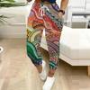 Summer Ladies Distressed Print Sweatpants Loose Fit Drawstring Joggers Elastic Cuff Daily Casual Pants