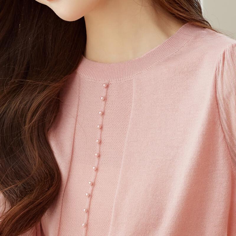 Women's Thin Patchwork Wool Blend Seven-Quarter Sleeve Sweater