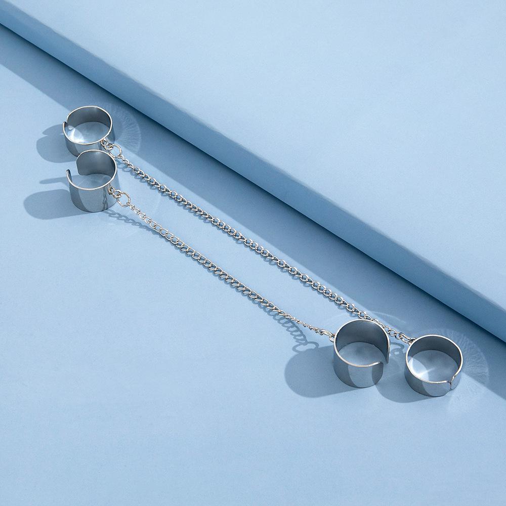 One-piece Geometric Chain Combination Ring Punk Style Openable One-piece Ring Index Finger Ring
