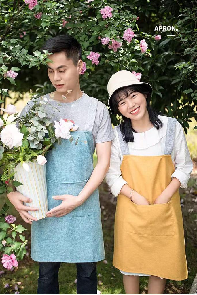 JIAHU Apron for Men and Women, Neck-Hanging, Cafe-Style, Simple, Stylish, Cute, Nordic Design, Covers the Bottom, with Pocket, Unisex (Green)