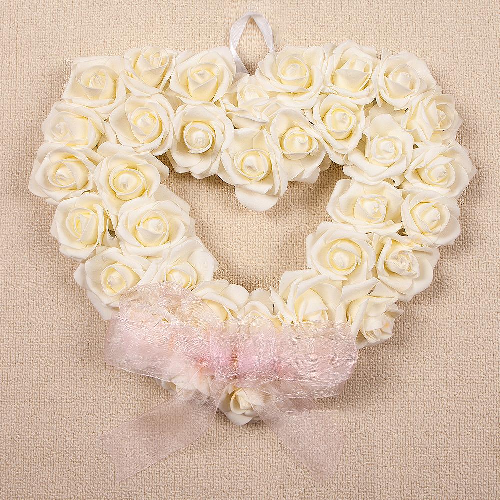 Valentine'S Day White Rose Wreath 2024 Romantic Love Wreath Outdoor Wedding Scene Arrangement Props