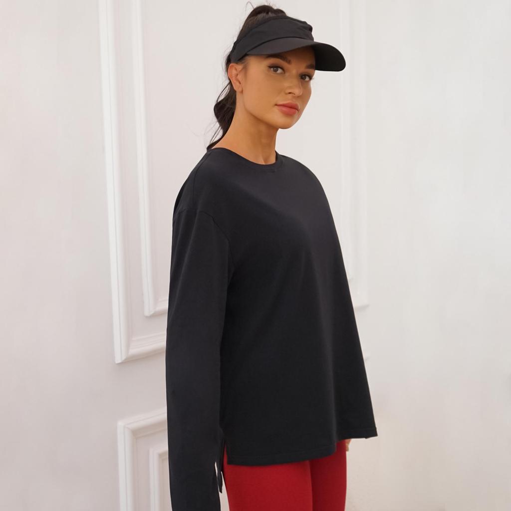 European-American Breathable Split-Side Long Sleeve Fitness Top for Running & Yoga