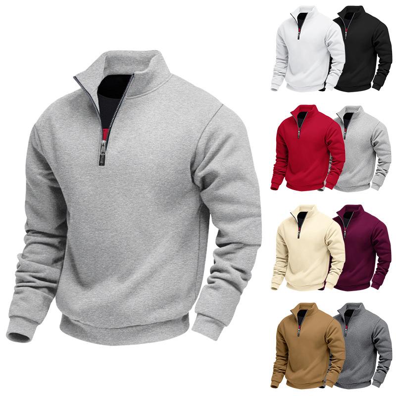 Otoño/Invierno Nueva Llegada Sudadera para Hombre Casual con Cremallera Cuello Alto Forro Polar Color Sólido Chaqueta para Hombre