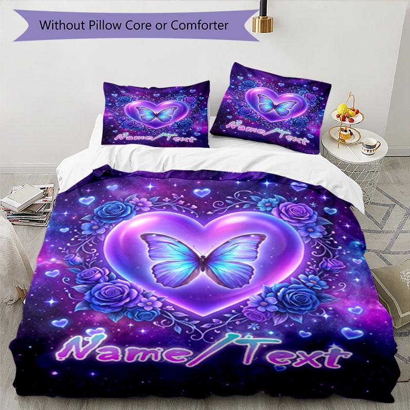 3PC Custom Name Butterfly Heart Tapestry Bedding Set Printed  Bedding Set Duvet Cover Closure Includes 1 Duvet Cover & 199 Pillowcases for Bedroom