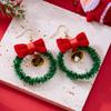 Creative Green Color Xmas Garland Bow Bell Pendant Earrings for Women Fashion Christmas Tree Earrings New Year Ear Jewelry Gift