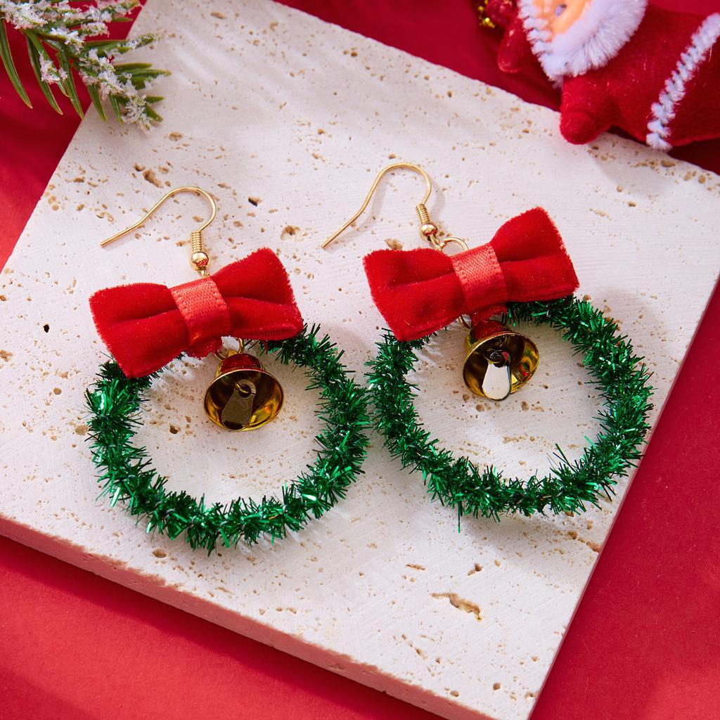 Creative Green Color Xmas Garland Bow Bell Pendant Earrings for Women Fashion Christmas Tree Earrings New Year Ear Jewelry Gift