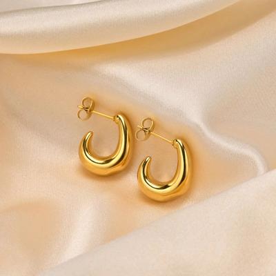 Huajie Luxury Metal C Shape Earrings for Women Exquisite Banquet High End Stainless Steel Fashion Ear
