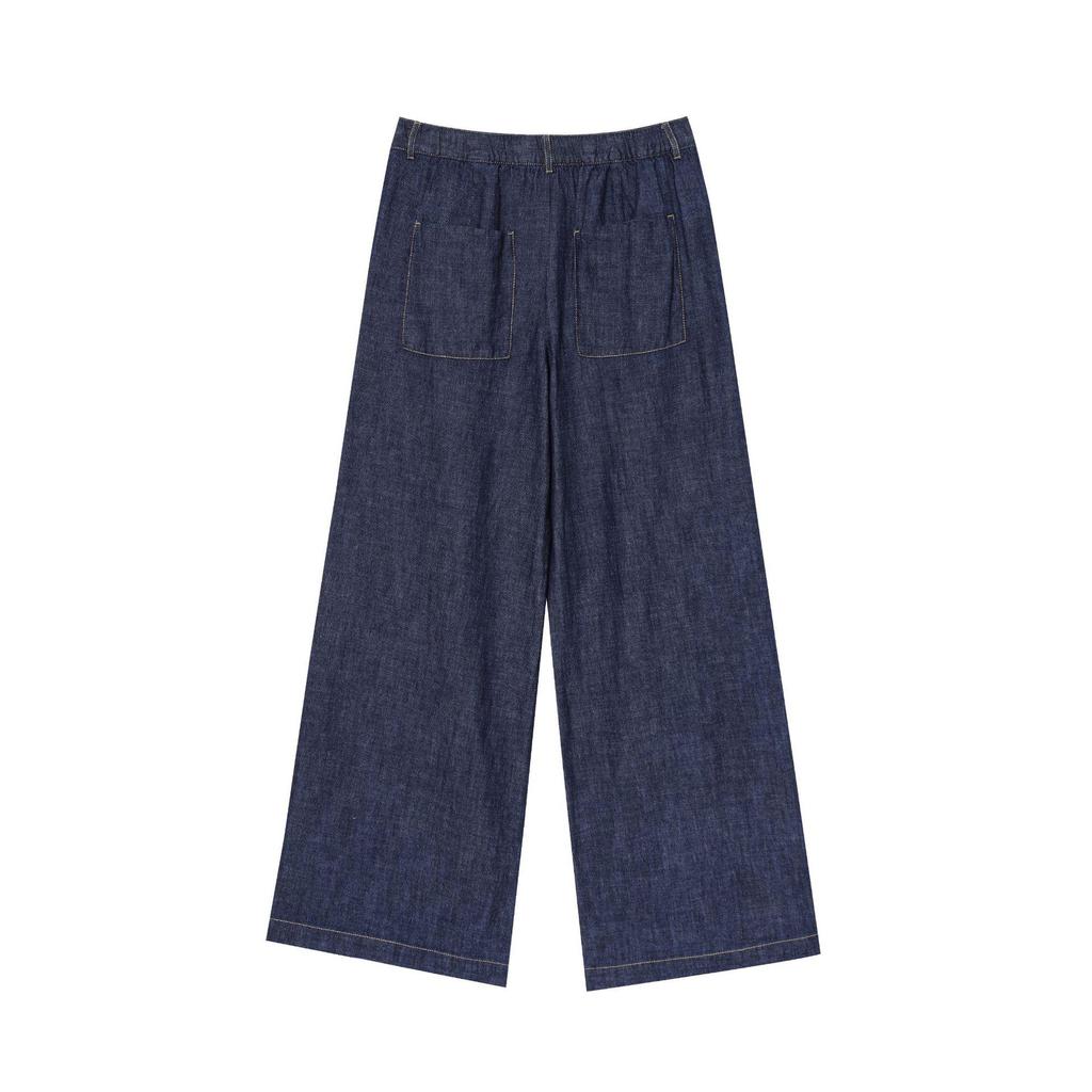 Summer European & American Style Denim Shirt with Decoration & Wide Leg Pants