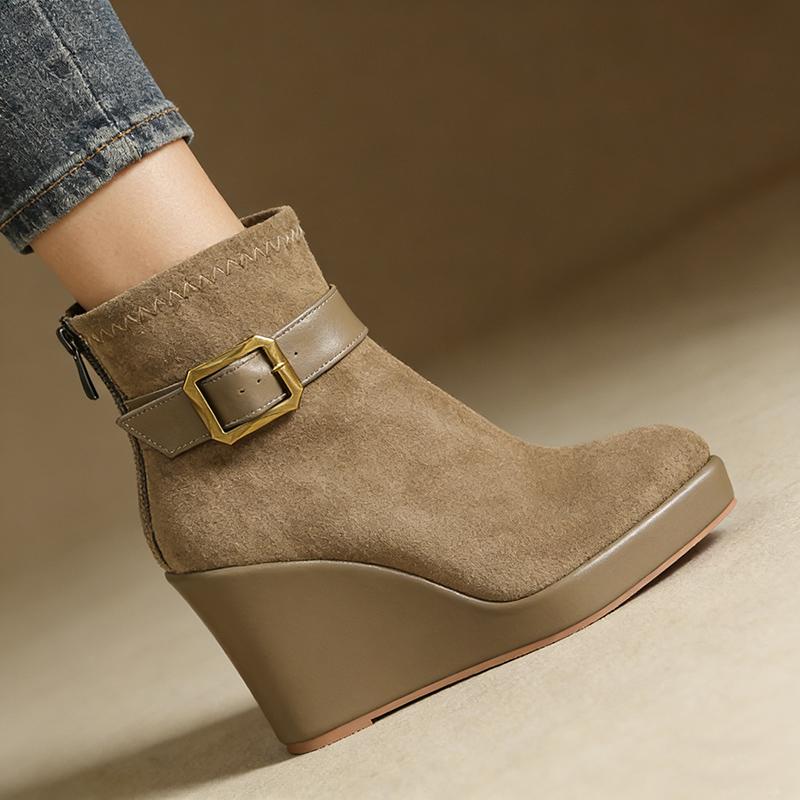 Spring Autumn Shoes Women High Heels Boots Pointed Toe Fashion Ladies Wedges Single Ankle Boots 10cm Plus Size 42