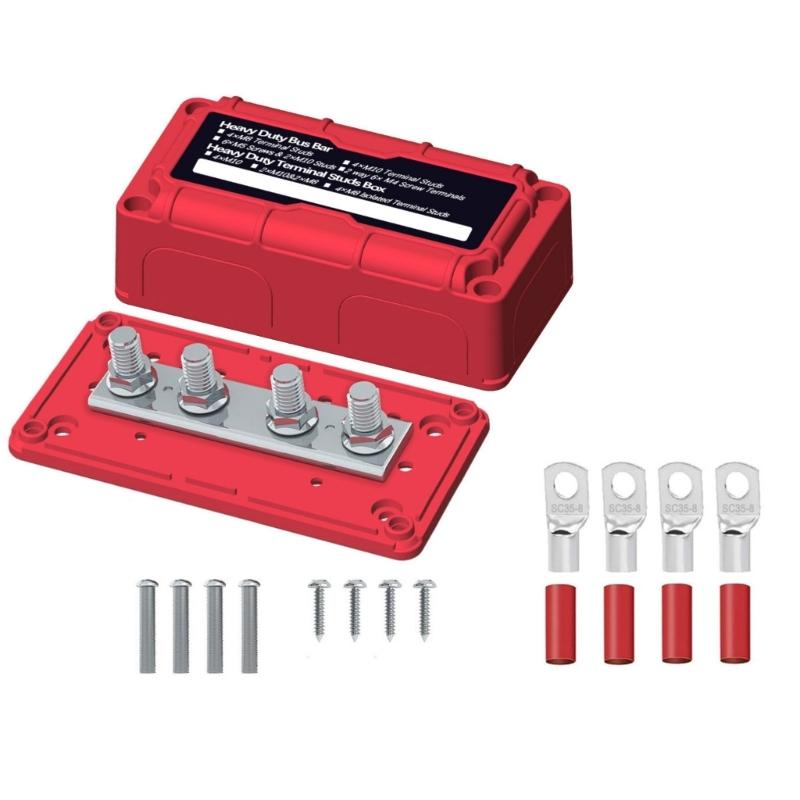 Covered Bus Bar Terminal Block 48V 100A Power Distribution Stud Block for Marine RVs Car Battery Systems