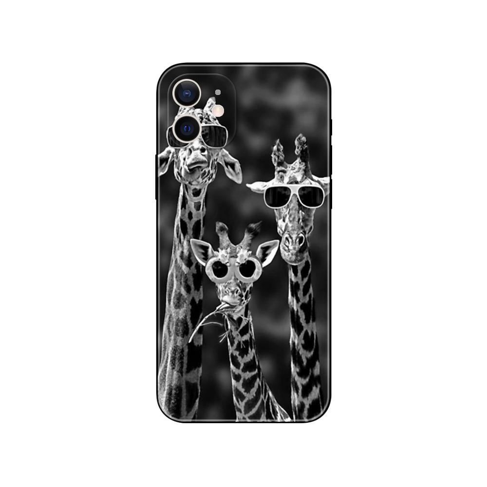 Cute Cartoon Giraffe Animal Phone Case for Iphone 5s 2020se 6 6s 7 8 Plus X 10 XR XS 11 12 13 Mini Pro MAX Black Tpu Back Cover