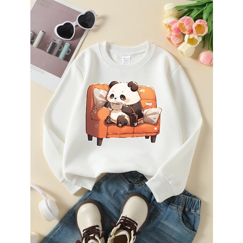 Girls' Crewneck Sweatshirt Cute Panda Relaxing On Couch with Machine Washable, Spring And Autumn, Sportswear And Casual Wear