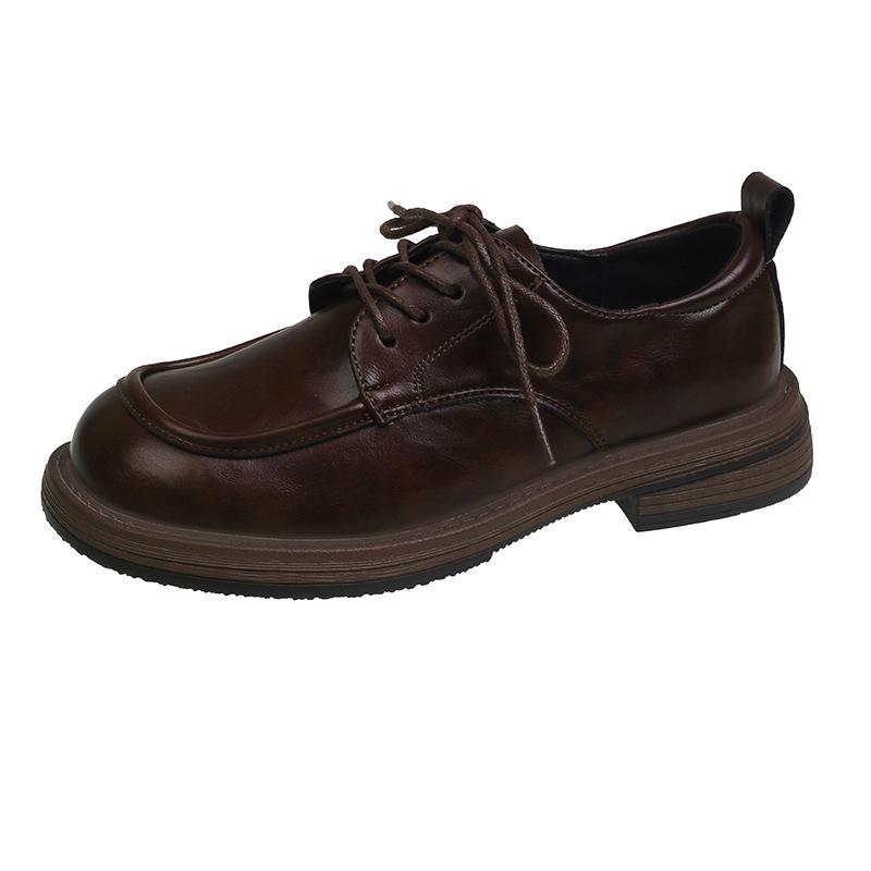 

2024 новые глянцевые туфли из натуральной кожи женские на толстой подошве в стиле ретро-лоферы в студенческом стиле. 35 красный