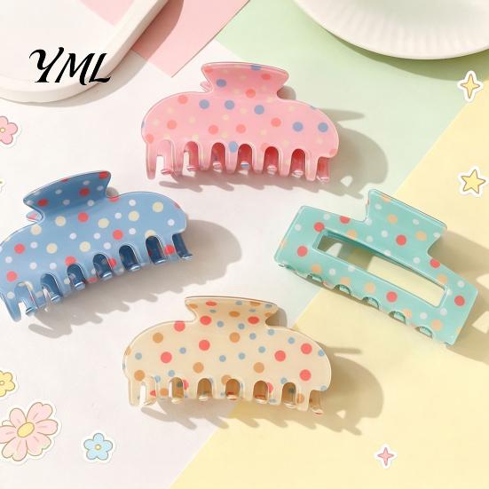 Durable Hair Clamps Colorful Polka Dot Claw Clip for Women, Sweet Macaron Style Non-slip Shark Non Damaging Gripper Thick Hair, Lightweight