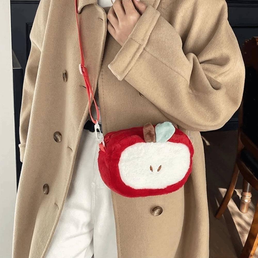 Soft Plush Crossbody Bag Red Small Mobile Phone Bag Kawaii Fruit Shoulder Bag Girls