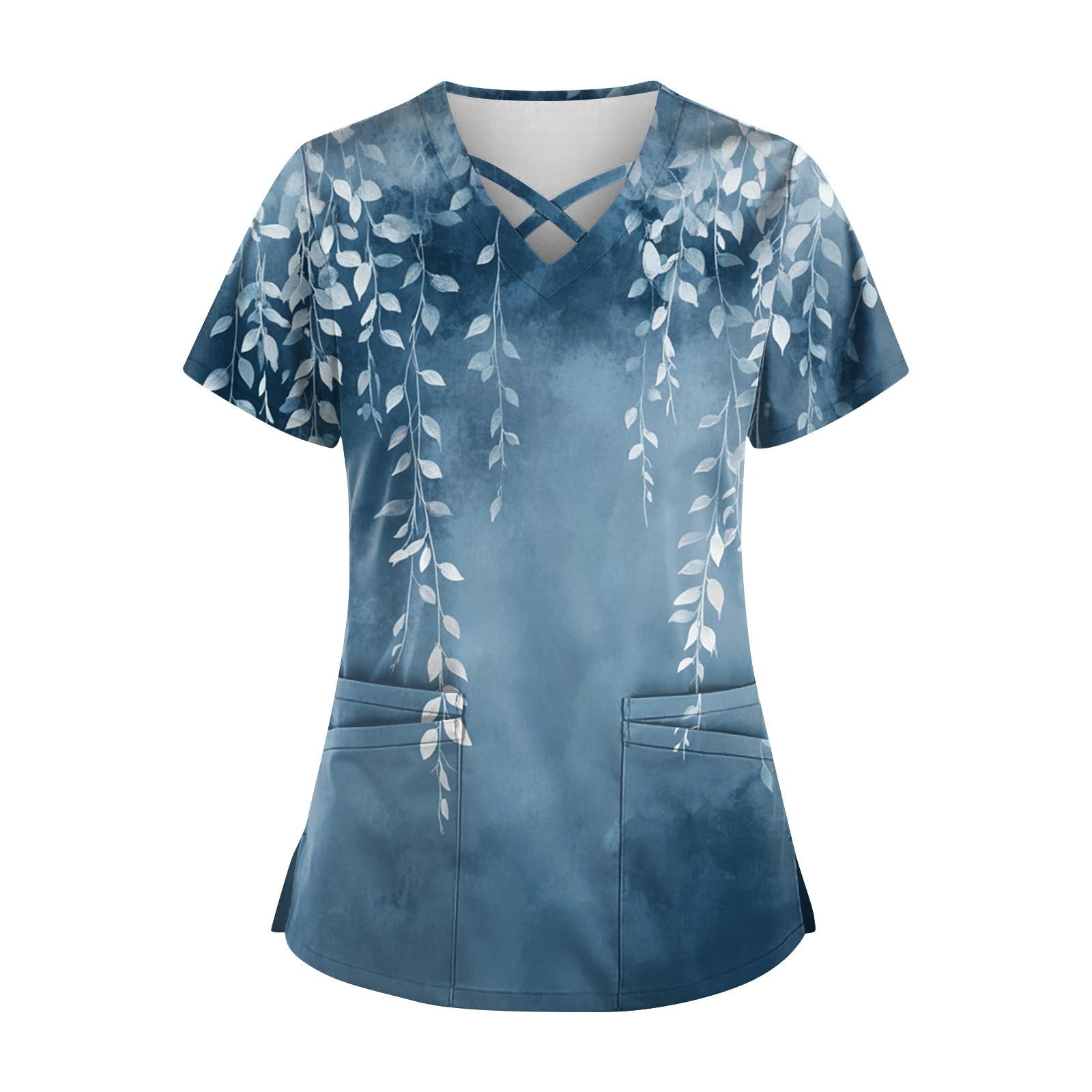 

Женский топ с коротким рукавом и V-образным вырезом, принтом и карманом Dry-nurse XL небесно-голубой