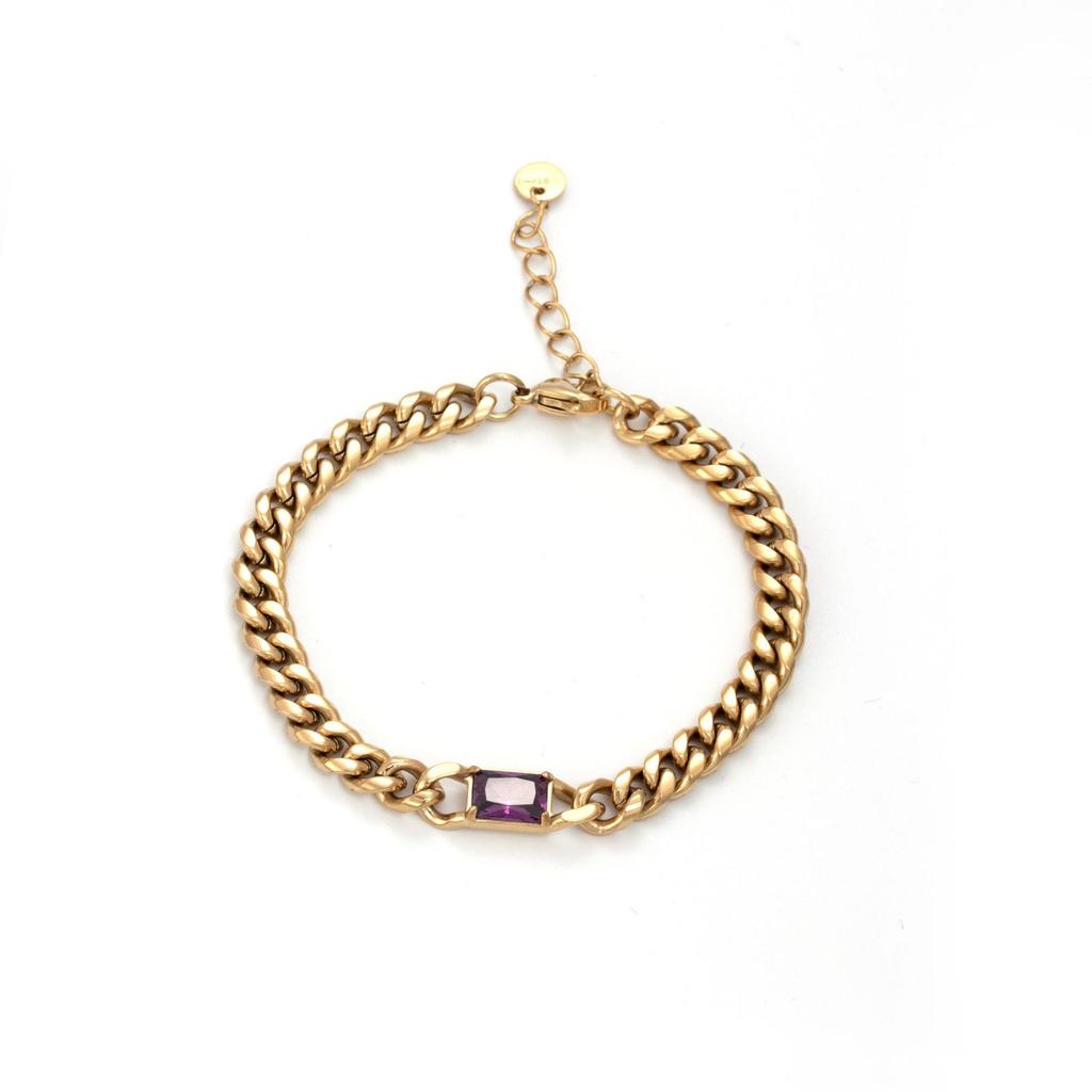 Personalized Inlaid Square Colored Zircon Titanium Steel Jewelry Stainless Steel Thick Chain Simple Women's Bracelet
