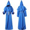 Medieval Monk Robe Monk Costume Halloween Cosplay Priest Wizard Hooded Multicolor Cape Cloak Waist Rope Cross Ornament Sets