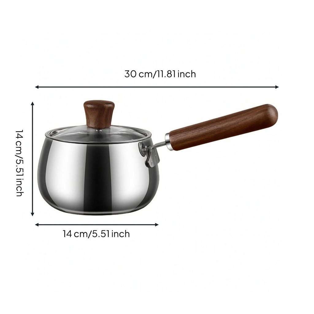 Stainless Steel Milk Saucepan Even Heating Pan with Wooden Handle Uncoated
