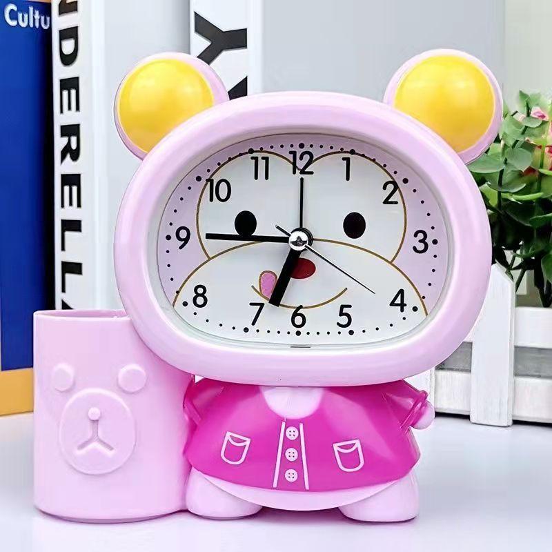 Alarm Clock Innovative Creative Male and Female Students Pen Holder Bee Alarm Clock Head Bedside Children Cartoon Stylish Cute Fashionable Clock Watch