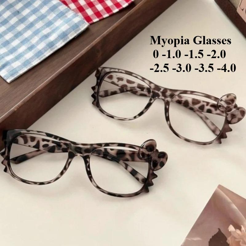 Hot Girls Leopard Print Bow Myopia Glasses Women Fashion Vintage Cartoon Cute Large Oval Frame Eyeglasses Eyeglass Frames