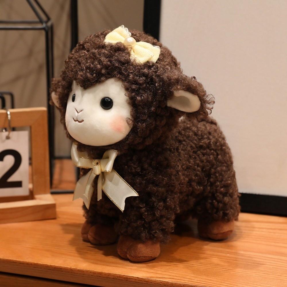 Bowknot Sheep Stuffed Animal Curly Wool Spring Festival Doll Goat Plush Mascot New Year Gift