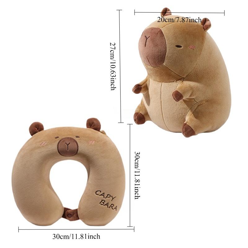 Przenośna Kawaii Kapibara Poduszka Pluszowa w Kształcie U 2 w 1 Podróżna Poduszka Podpierająca Szyję Urocza Pluszowa Poduszka Dekoracyjna Poduszki na Krzesło Biurowe