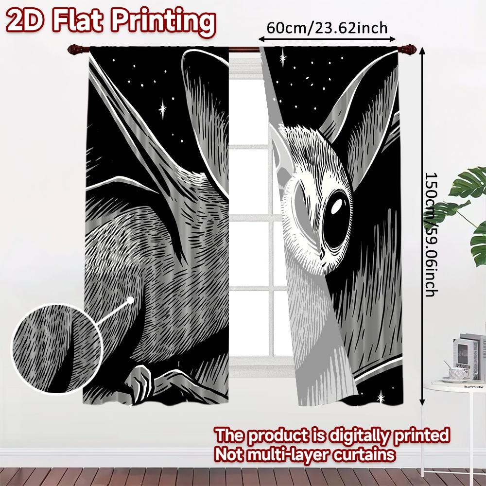 2D FLAT PRINTING 2pcs Curtains (Without Rod) Halloween Bat Illustration Holiday Easter Printed Curtains Versatile Polyester