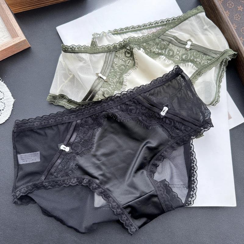 Ladies Spring and Summer Lovely Ice Silk Mesh Lace Low Waist Sexy Underwear