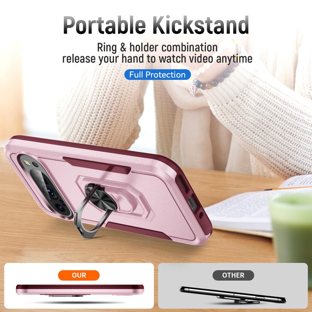 Für Google Pixel 9/Pixel 9 Pro Hülle Militärische Schutzklasse Ringständer PC+TPU Handyhülle