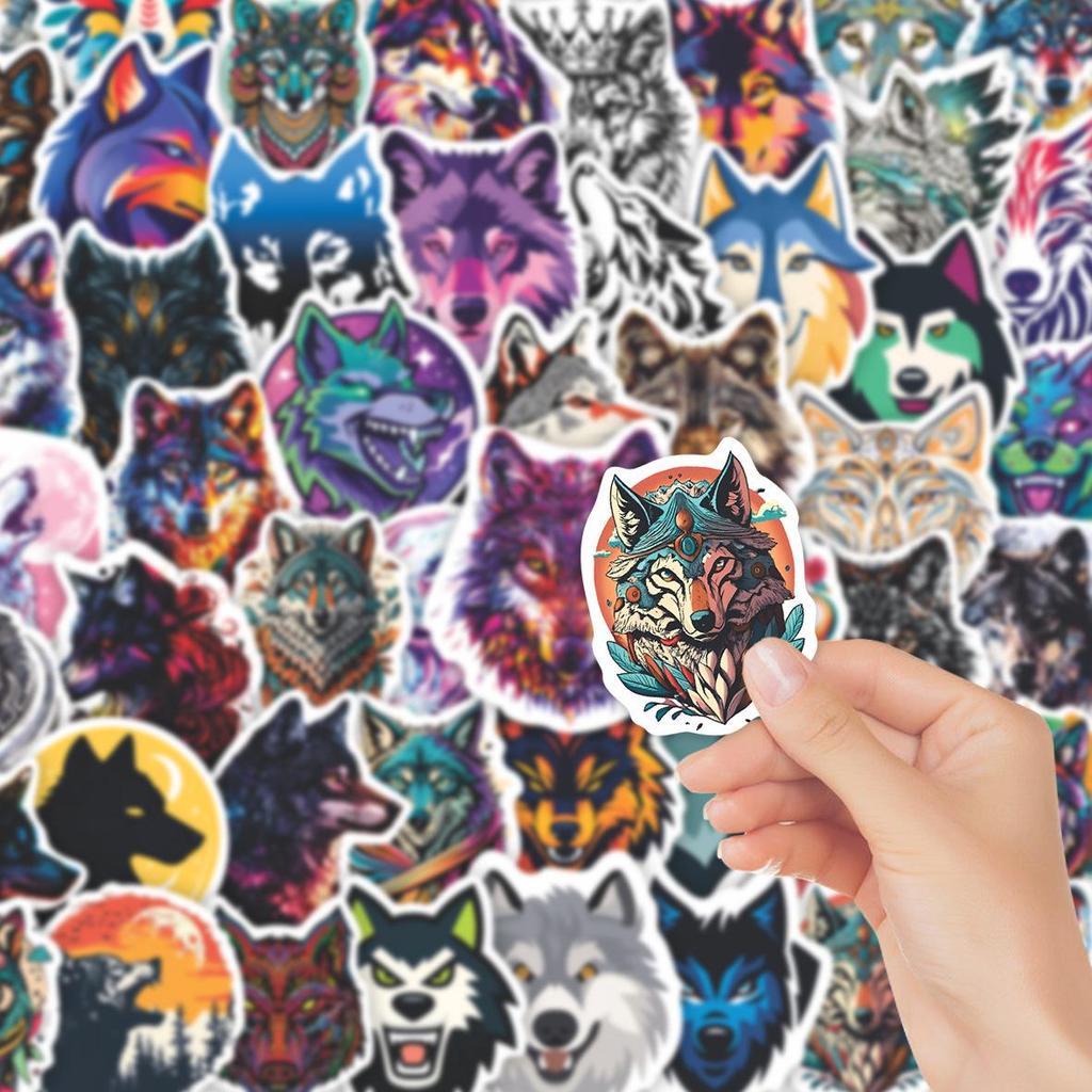 50 Sheets Wolf Cartoon Stickers: Waterproof, DIY, Decorative for Notebooks & Suitcases.