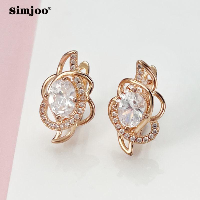 SIMJOO Zircon Earrings for Ladies Fashion Flower Crystal Jewelry