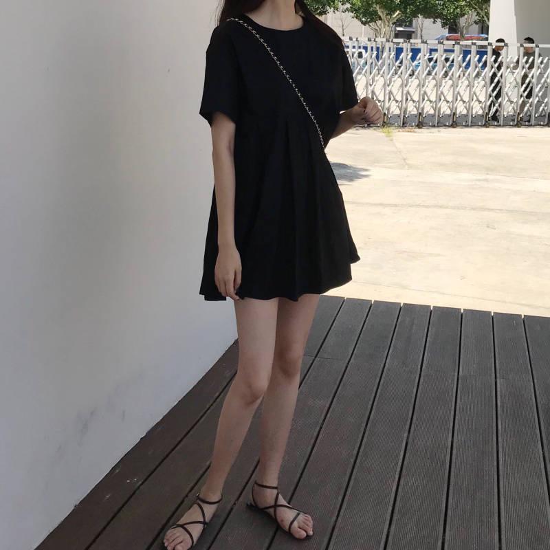 2024 Korean Style Summer Maternity Dress: Slimming A-Line Baby Doll with Retro Short Sleeves