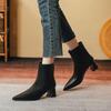 Soft Leather Pointed Short Boots Women's New Spring and Autumn Single Boots Thick Heel Medium Heel Thin Autumn High Heel Boots Bare Boots