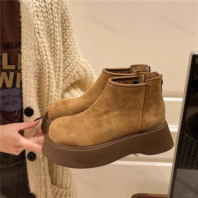 Fur Women Platform Flats Snow Boots Ankle Plush Suede Warm Shoes Woman Winter New 2025 Trend Casual Cozy Walking Botas De Mujer