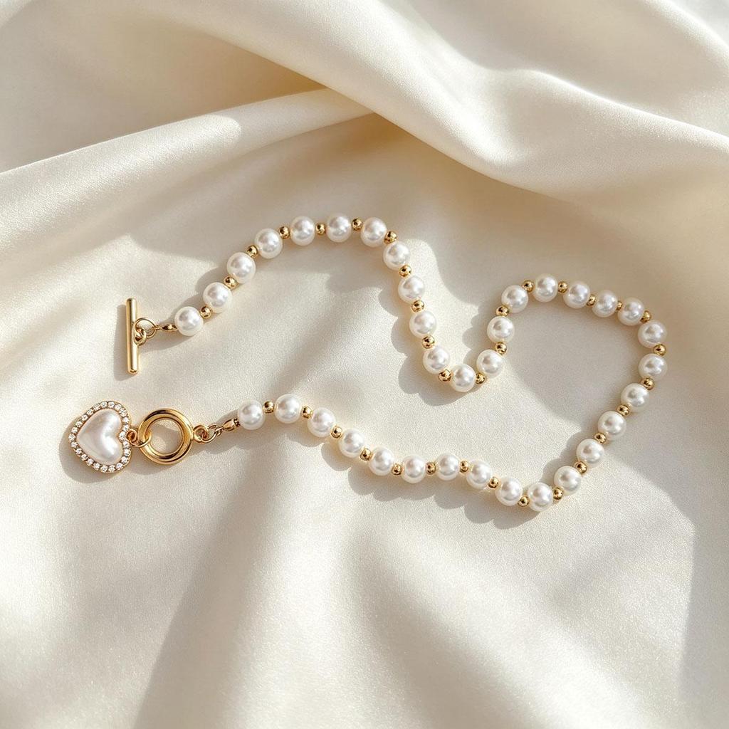 Japanese Korean Simple One Arrow Heart Imitation Pearl Necklace Niche Design Sweet Beaded Short Necklace Accessory